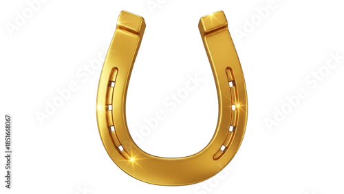 Golden horseshoe icon for luck and good fortune symbol, shiny metal