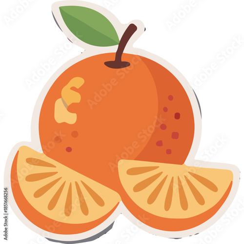 Stylized Orange Fruit with Slices and Leaf Sticker
