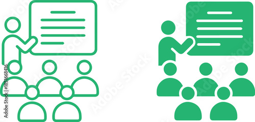 group of people having a discussion, green icons, corporate meeting, collaborative work symbol,vector,illustration,graphic design