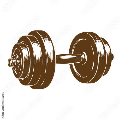 Brown dumbbell illustration isolated on white background representing fitness and weightlifting