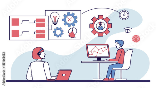 Business Process Management, Data Analysis, and Teamwork Illustration. Digital Workflow, Innovation, and Customer Support Service.