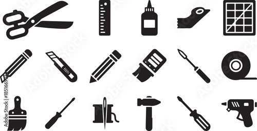 Collection of various tools and stationery items