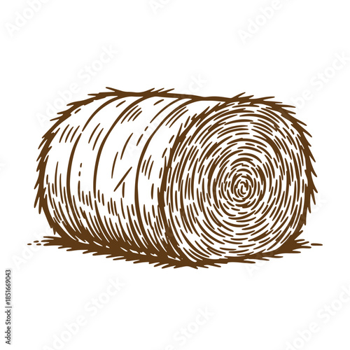 Brown sketch vintage of a cylindrical hay bale isolated on a white background