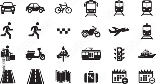 Transportation icons for travel and commute
