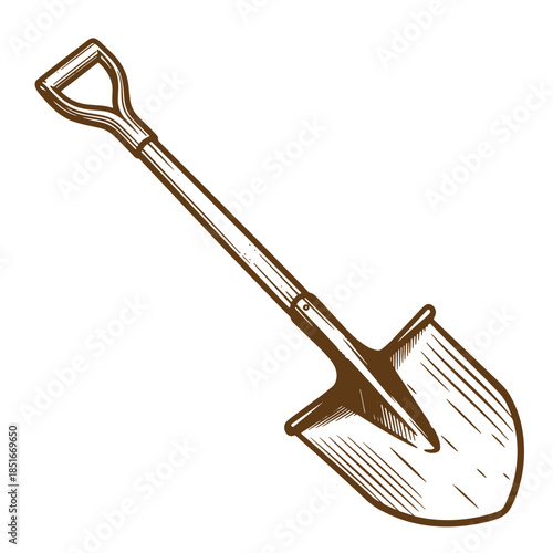Detailed brown shovel sketch vector illustration isolated on a white background