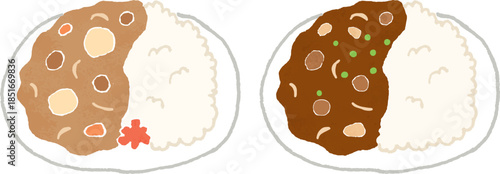 手描き風のカレーライスとハヤシライスのイラスト