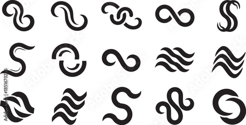 Modern swirling wave design elements in black