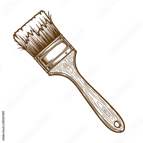 Detailed hand drawn sketch vintage of a paint brush isolated on white background