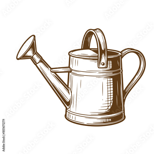 Detailed sketch illustration of a vintage watering can ideal for gardening and plant care