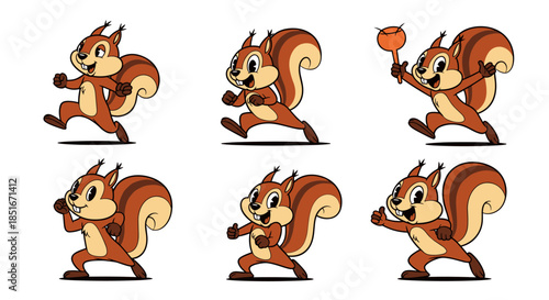 Cute cartoon chipmunk character in various poses and actions.