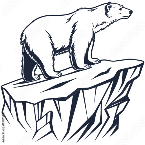 Polar bear on iceberg sketch wildlife drawing silhouette vector on a white background