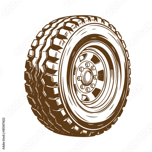 Detailed sketch of a classic off-road tire on a white background vintage design
