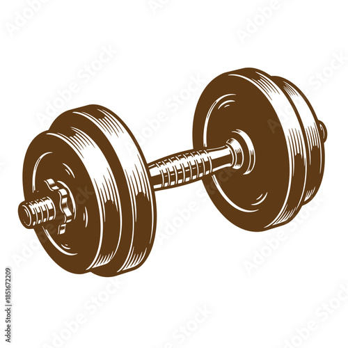 Detailed vintage sketch illustration of a dumbbell for fitness and exercise training