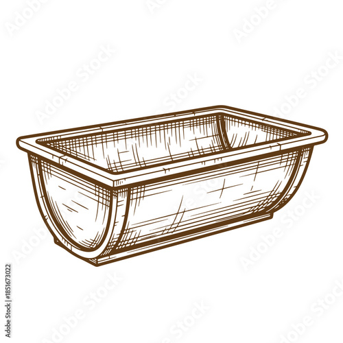 Hand drawn illustration of a rectangular planter sketch vintage style on a white background.