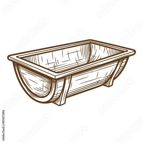 Hand drawn illustration of a sketch vintage bathtub isolated on white background for design resources