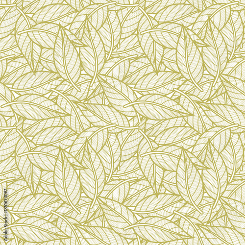 Seamless golden leaves pattern, vector design, nature-themed background.