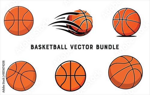 Basketball ball icons set. Basketball ball clipart bundle. Vector illustration, Vector art of a diverse assortment of black and white icons showcasing various sports balls and equipment , 