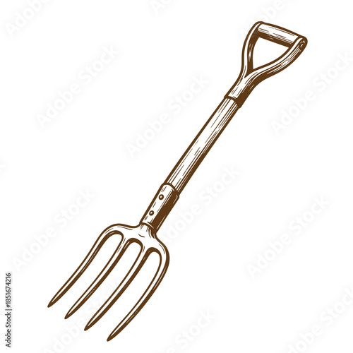 Hand drawn sketch vintage agricultural garden pitchfork illustration for farming and gardening purposes
