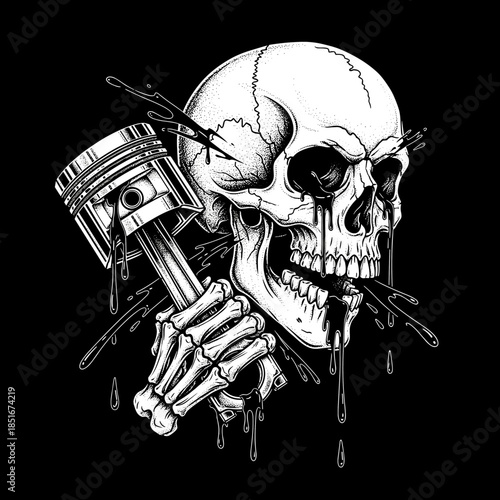 Skull with Piston and Dripping Liquid.