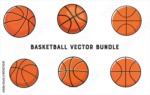 Basketball ball icons set. Basketball ball clipart bundle. Vector illustration, Vector art of a diverse assortment of black and white icons showcasing various sports balls and equipment , 