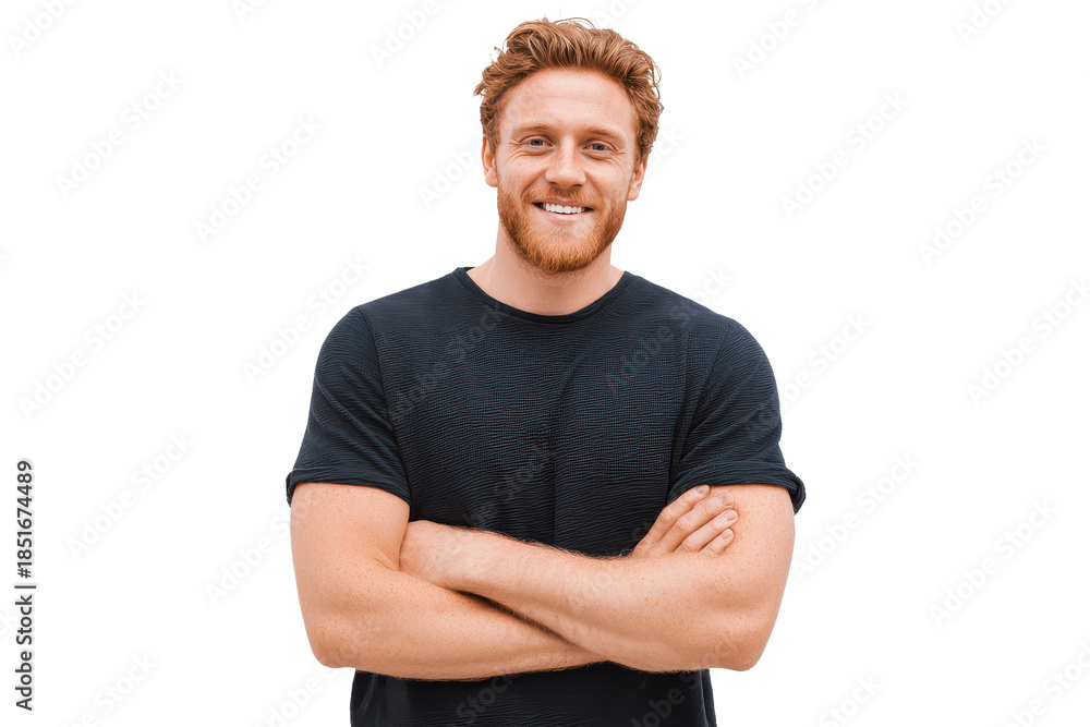 custom made wallpaper toronto digitalBroad-smiling man with crossed arms stands against a plain background in a casual shirt
