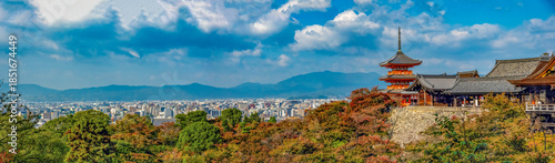 Panoramic view of the ancient capital city of Kyoto from the Kiyomizu-dera (Otowa-san Kiyomizu-dera) temple complex, Mt. Otowa, eastern Kyoto, Honshu, Japan