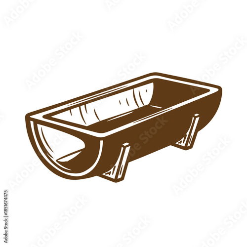 Rustic wooden trough illustration featuring a hand drawn sketch design for decorative purposes