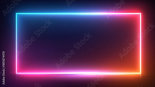 Rectangular banner with very bright neon lights on a black background, image with copy space and no text