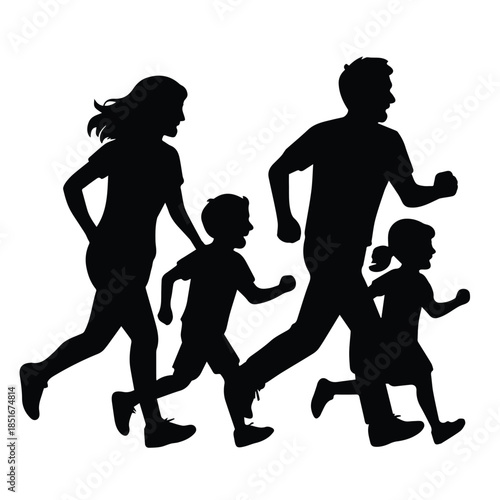 Happy running family silhouette designed for lively outdoor vector themes.