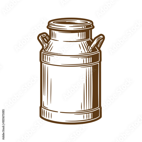 Vintage sketch illustration of an antique milk canister with handle detail design