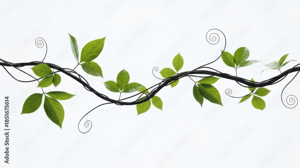 Obraz premium Elegant Curving Vine Branch On White Backdrop For Eco Friendly And Wellness Design