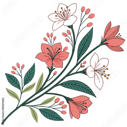 Decorative Floral Cluster  Elegant Vector Art  Pur (1) Vector Illustration