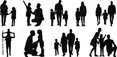 Family Moments: A collection of silhouette images captures tender moments of family life, showcasing parents interacting with their children and conveying themes of love, unity.