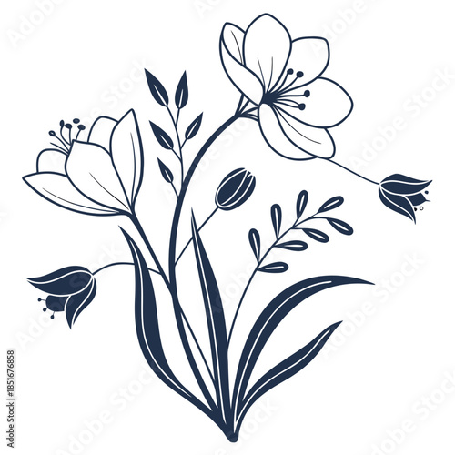 Modern Floral Flat Illustration  Clean Vector  Pur (2) Vector Illustration