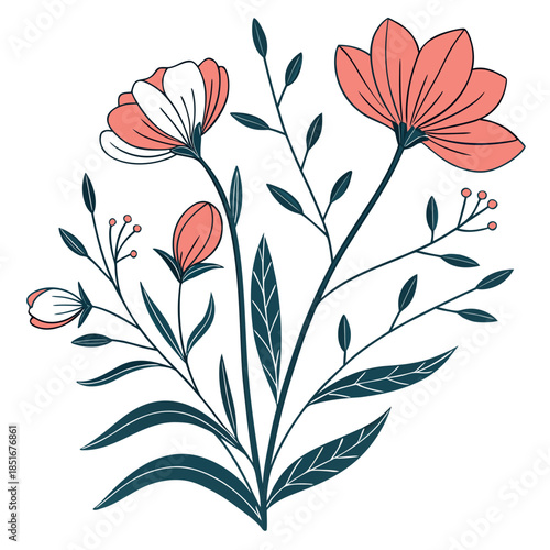 Modern Floral Flat Illustration  Clean Vector  Pur (1) Vector Illustration