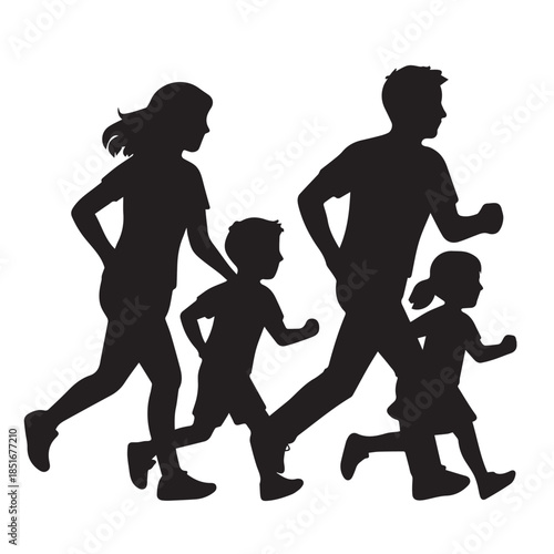 Synchronized jogging family silhouette crafted for balanced motion artworks.