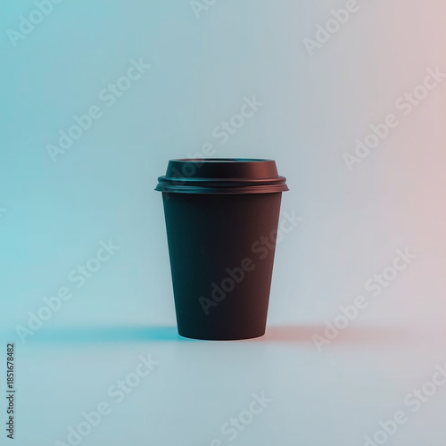 A Sip of Modernity: An elegant black coffee cup stands, a symbol of urban sophistication and on-the-go moments. A perfect illustration for lifestyle and daily essentials.