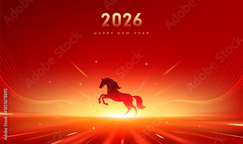 New Year red banner Horse Spring Festival abstract background