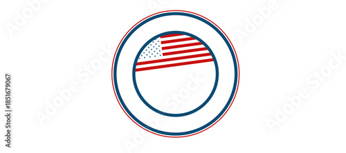 Circular logo with the United States flag partially displayed within its upper section, framed by blue and red rings.