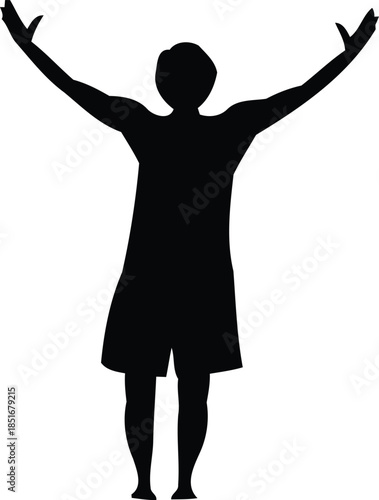 Embracing Serenity: A silhouette of a person standing with open arms, embodying a moment of tranquil reflection and freedom.