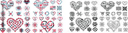 Collection of intricate heart and arrow patterns depicting complex relationships and pathways in various designs