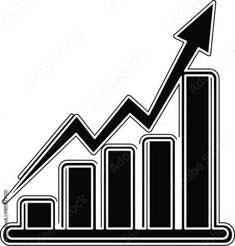 A black and white graph icon showing an upward trend in data