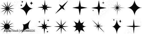 Sparkling Silhouettes: A collection of stylized starbursts and celestial sparkles in sleek black, ideal for adding a touch of elegance and glamour to any design.