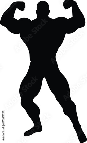 Muscular silhouette: A dynamic silhouette of a bodybuilder flexing his muscles, embodying strength, fitness and the pinnacle of physical form. This artwork evokes the power of human body.