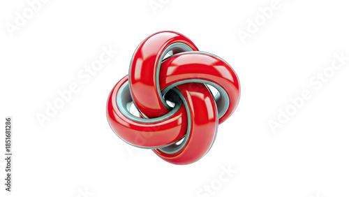 Red Torus Knot Intertwined on White Background