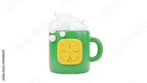 St. Patrick's Day Beer Mug with Clover and Foam