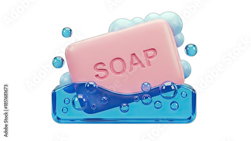 Soap Bar in Water with Bubbles - 3D Render