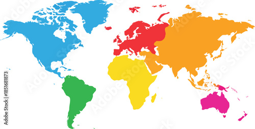 Colorful World Map: A vibrant and geographically accurate illustration of the world map. the continents are delineated with distinct color, ready for any informational project.