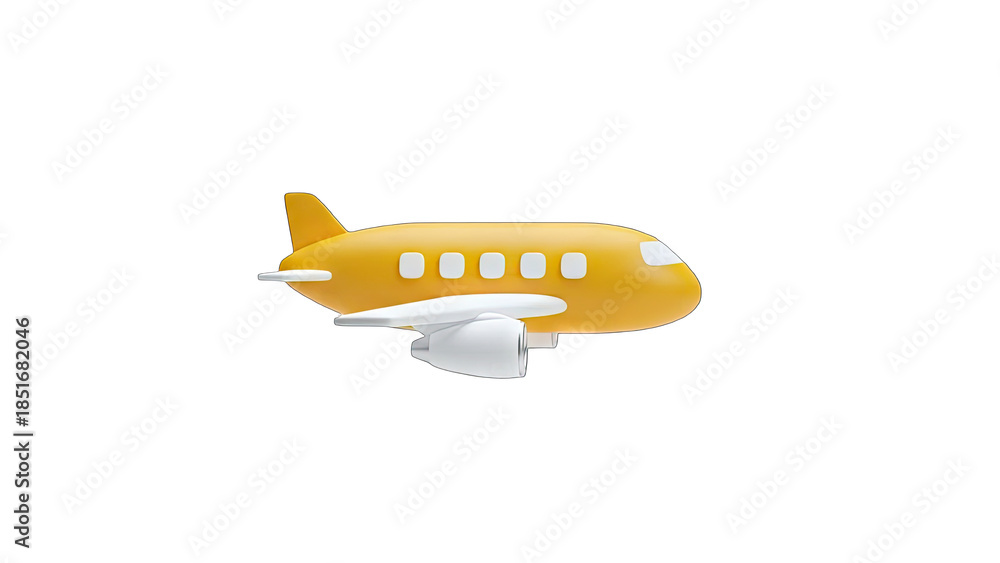 Fototapeta premium Yellow Airplane Flying on White Background