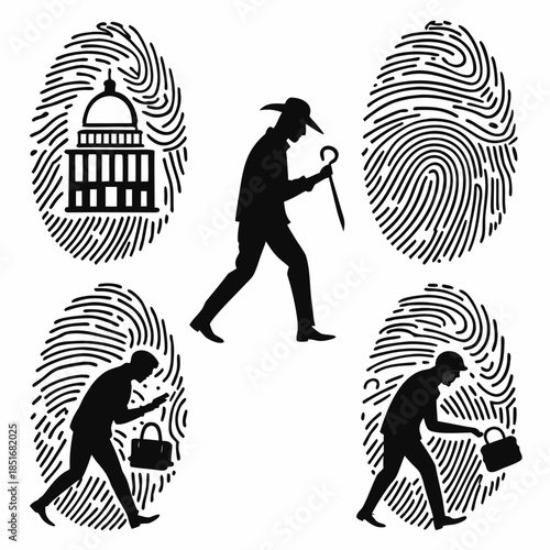 Silhouettes of people and fingerprints